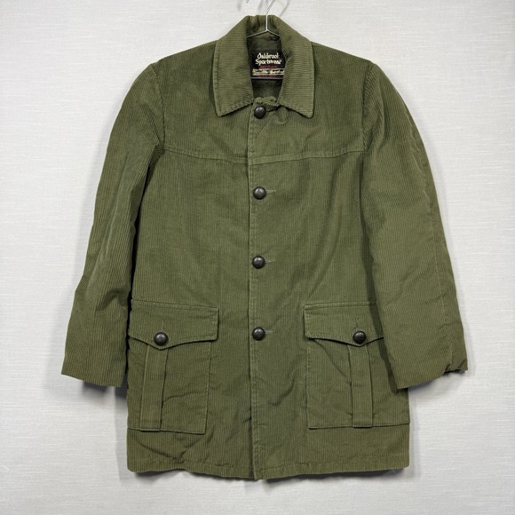 Vintage Sears Oakbrook Sportswear Corduroy Jacket Small Green Lined Flap Pockets